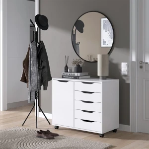 Kommode Otwin Weiß 40.6 x 61.5 cm mit 5 Schubladen und 1 Tür livinity®