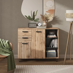 Kommode Amber Braun 38 x 100 cm mit 2 Schubladen und 2 Türen livinity®