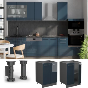 Küchenunterschrank Fame-Line Dunkelblau Hochglanz 60 cm , AP Marmor livinity®