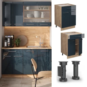 Küchenunterschrank Fame-Line Dunkelblau Hochglanz 60 cm mit Schublade, AP Marmor livinity®