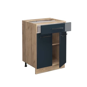 Küchenunterschrank Fame-Line Dunkelblau Hochglanz 60 cm mit Schublade, ohne Arbeitsplatte livinity®