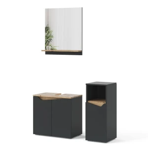 Badeværelsesmøbelkombination Marelle Antracit 3 stykker, med midi-kabinet Vicco