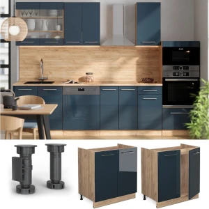 Spülenunterschrank Fame-Line Dunkelblau Hochglanz 80 cm , AP Marmor livinity®