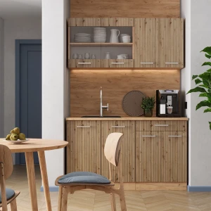 Singleküche R-Line Artisan-Eiche/Goldkraft Eiche 140 cm , AP Anthrazit livinity®