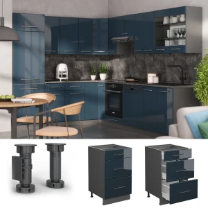 Küchenunterschrank Fame-Line Dunkelblau Hochglanz 50 cm , AP Marmor livinity®
