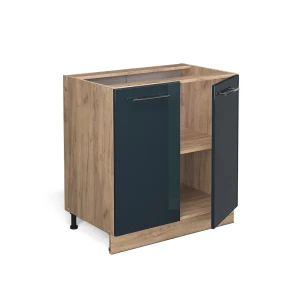 Küchenunterschrank Fame-Line Dunkelblau Hochglanz 80 cm mit Regal, ohne Arbeitsplatte livinity®