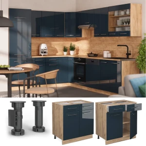 Küchenunterschrank Fame-Line Dunkelblau Hochglanz 80 cm , AP Marmor livinity®