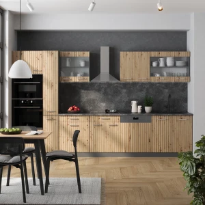 Küchenzeile R-Line Artisan Eiche/Anthrazit 350 cm mit Hochschrank, AP Marmor livinity®