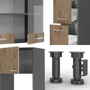 Küchenzeile R-Line Artisan Eiche/Anthrazit 350 cm mit Hochschrank, ohne Arbeitsplatte livinity®