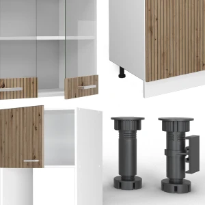 Küchenzeile R-Line Artisan Eiche/Weiß 300 cm mit Hochschrank, ohne Arbeitsplatte livinity®