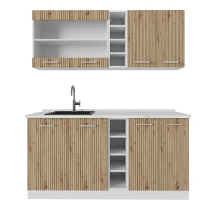 Cozinha individual R-Line Carvalho artesanal/branco 160 cm , Mármore AP Vicco