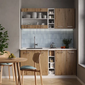 Singleküche R-Line Artisan Eiche/Weiß 160 cm , AP Marmor livinity®