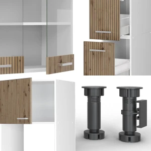 Küchenzeile R-Line Artisan Eiche/Weiß 350 cm mit Hochschrank, ohne Arbeitsplatte livinity®