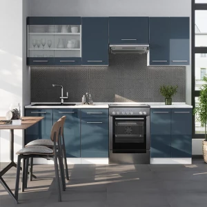 Küchenzeile Fame-Line Dunkelblau Hochglanz/Weiß 240 cm ohne Arbeitsplatte livinity®