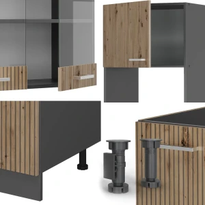 Einbauküche R-Line Artisan-Eiche/Anthrazit 247 x 237 cm ohne Arbeitsplatte livinity®