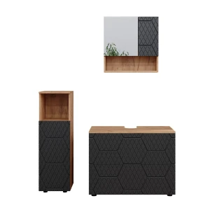 Badeværelsemøbler sæt Irma Antracit med honeycomb-struktur 3 dele, med midi-kabinet Vicco