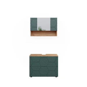 Set mobili bagno Irma Quercia verde/oro 2 parti, base 80 cm Vicco
