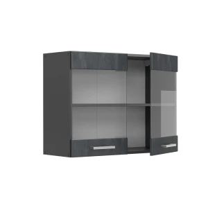 Küchenglasschrank R-Line Schwarz Beton 80 cm livinity®