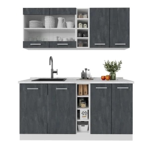 Cozinha individual R-Line Concreto preto/branco 160 cm sem bancada Vicco