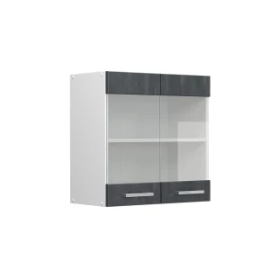 Küchenglasschrank R-Line Schwarz Beton 60 cm Vicco