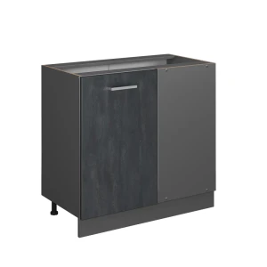 Eckunterschrank R-Line Schwarz Beton 86 cm ohne Arbeitsplatte Vicco