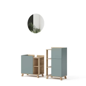 Badmöbel-Set Karen Sonoma/Blau 3 Teile, mit Midischrank Vicco