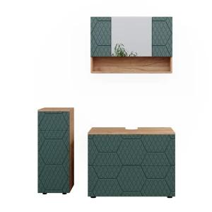 Kylpyhuonekalustesarja Irma Vihreä/Goldkraft Oak 3 osaa, laatikkokaappi ja midikaappi Vicco