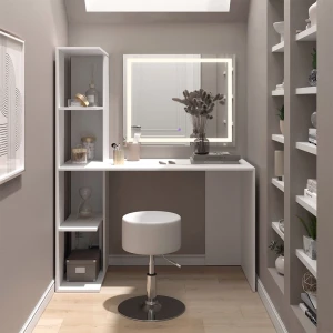 Schminktisch Tower Weiß 122.2 cm mit Beleuchtung und Hocker livinity®