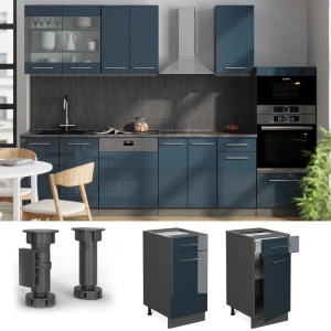 Küchenunterschrank Fame-Line Dunkelblau Hochglanz 40 cm , AP Marmor livinity®