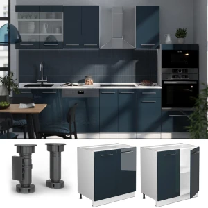 Spülenunterschrank Fame-Line Dunkelblau Hochglanz 80 cm mit Regal, AP Marmor livinity®