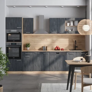 Küchenzeile R-Line Schwarz Beton/Goldkraft Eiche 300 cm AP Marmor livinity®