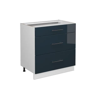 Meuble cuisine Fame-Line Bleu foncé brillant 80cm avec 3 tiroirs, sans PT Vicco