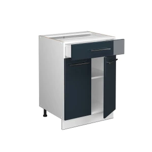 Küchenunterschrank Fame-Line Dunkelblau Hochglanz 60 cm mit Schublade, ohne Arbeitsplatte livinity®