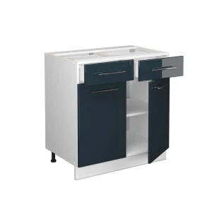 Küchenunterschrank Fame-Line Dunkelblau Hochglanz 80 cm ohne Arbeitsplatte livinity®