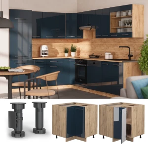 Eckunterschrank Fame-Line Dunkelblau Hochglanz 80.5 cm , AP Marmor livinity®