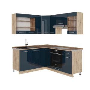 Køkkenskabe Fame-Line Mørkeblå højglans/gylden eg 190 x 46 cm uden bordplade Vicco