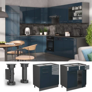 Küchenunterschrank Fame-Line Dunkelblau Hochglanz 80 cm , AP Marmor livinity®