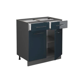 Küchenunterschrank Fame-Line Dunkelblau Hochglanz 80 cm ohne Arbeitsplatte livinity®