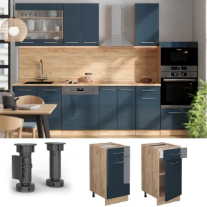 Küchenunterschrank Fame-Line Dunkelblau Hochglanz 40 cm , AP Marmor livinity®