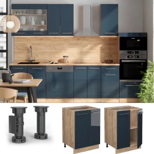 Küchenunterschrank Fame-Line Dunkelblau Hochglanz 60 cm , AP Marmor livinity®