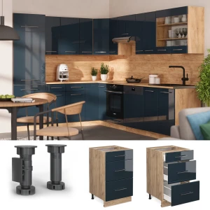 Küchenunterschrank Fame-Line Dunkelblau Hochglanz 50 cm , AP Marmor livinity®