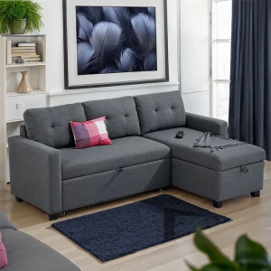 Sofa L Form Campina Grau 226 x 163 cm mit Schlaffunktion livinity®