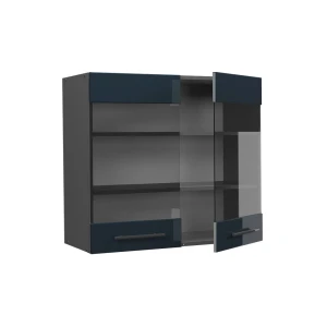 Küchenglasschrank Fame-Line Dunkelblau Hochglanz 80 cm livinity®
