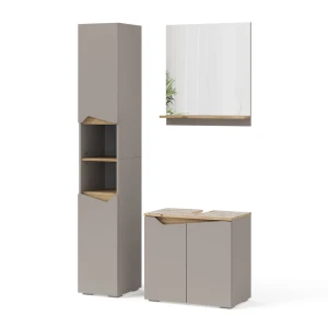 Combinazione di mobili da bagno Marelle Grigio 3 parti, con colonna Vicco
