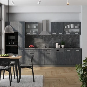 Küchenzeile R-Line Schwarz Beton/Anthrazit 350 cm , AP Marmor livinity®