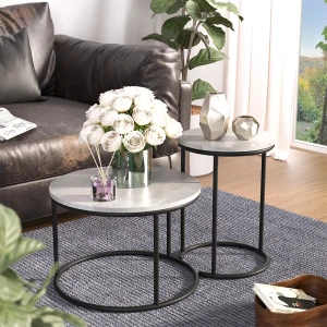 Couchtisch-Set Ottawa Marmor Weiß 55 x 55 cm 2 Teile livinity®