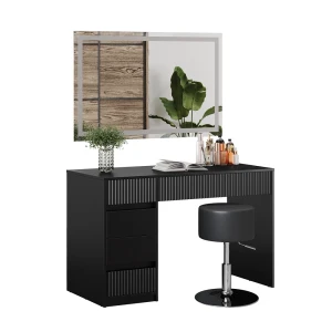 Kaptafel Omira Zwart 120 cm met LED-spiegel en kruk Vicco