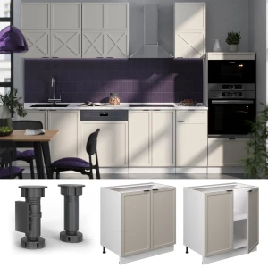 Spülenunterschrank Fame-Line GrauBeige 80 cm mit Regal, AP Marmor livinity®