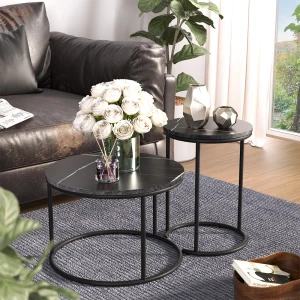 Couchtisch-Set Ottawa Schwarzer Marmor 55 x 55 cm 2 Teile livinity®