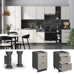 Küchenunterschrank Fame-Line GrauBeige/Anthrazit 50 cm, AP Marmor livinity®
